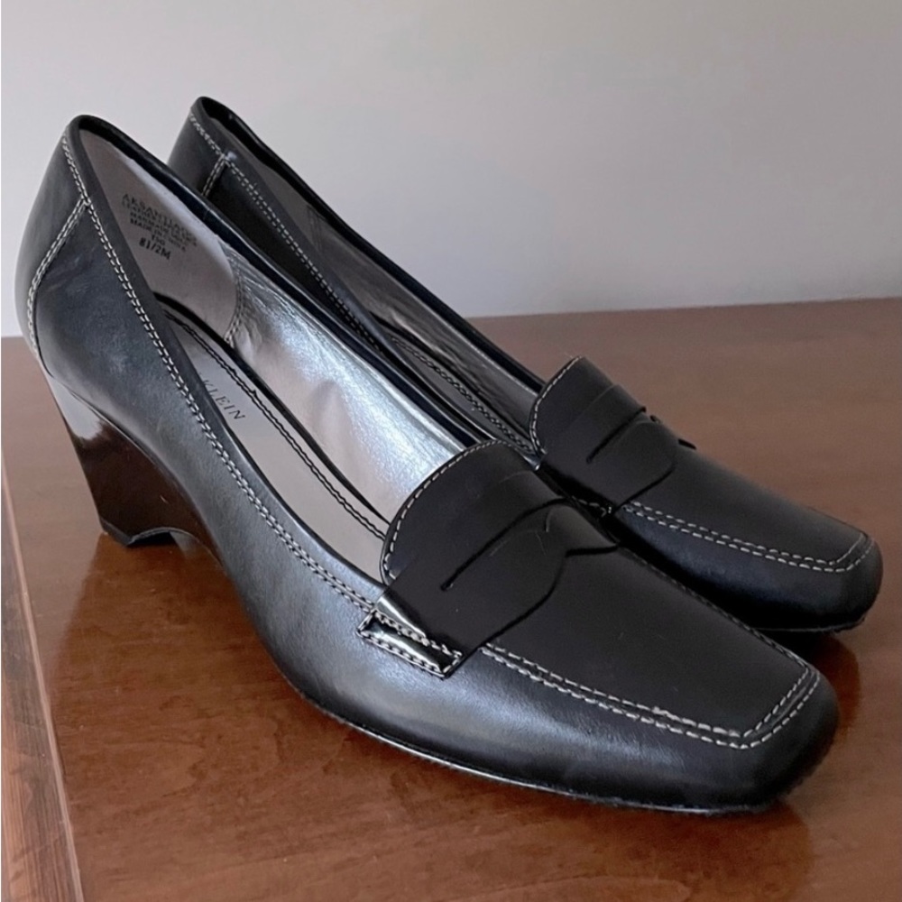 New! Anne Klein iFlex Santiago Blavk Leather Streamline Penny Loafers
